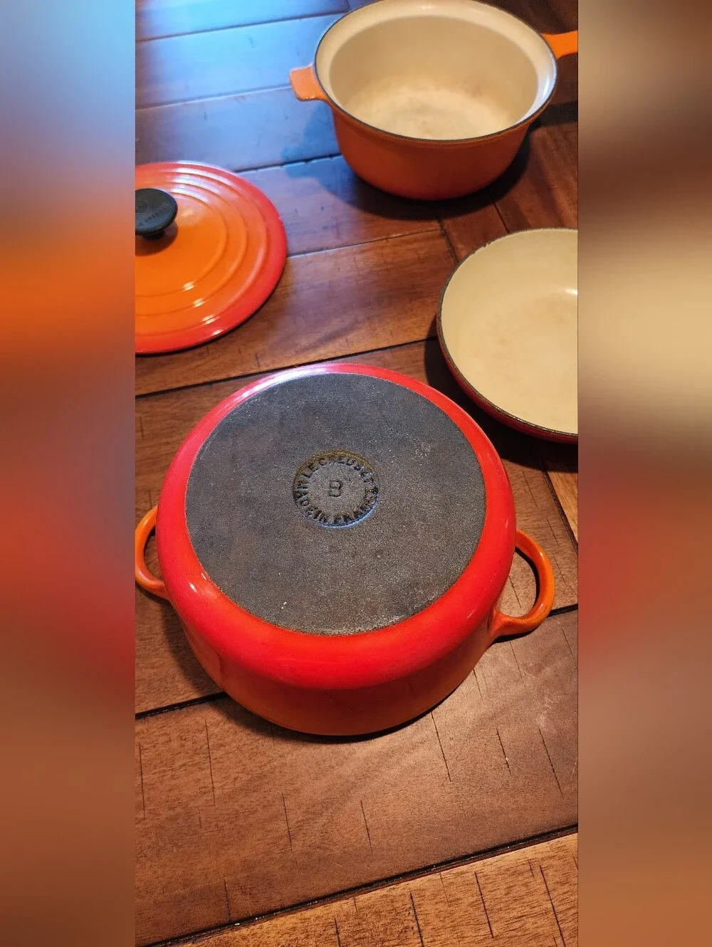 Le Creuset Enamel Cast Iron dutch oven skilet & pan beautiful burnt orange